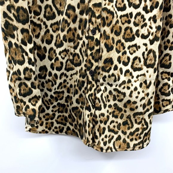 WAYF Top Brown Black Leopard Print Button Blouse Cold Shoulder - Picture 7 of 12